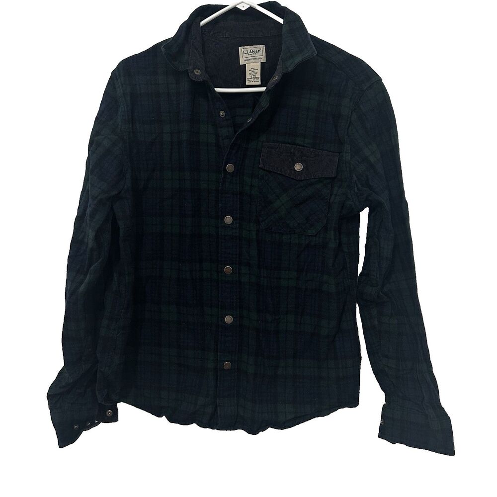 LL Bean Men's Slightly Fitted Plaid Corduroy Lined Jacket Flannel Shirt Medium